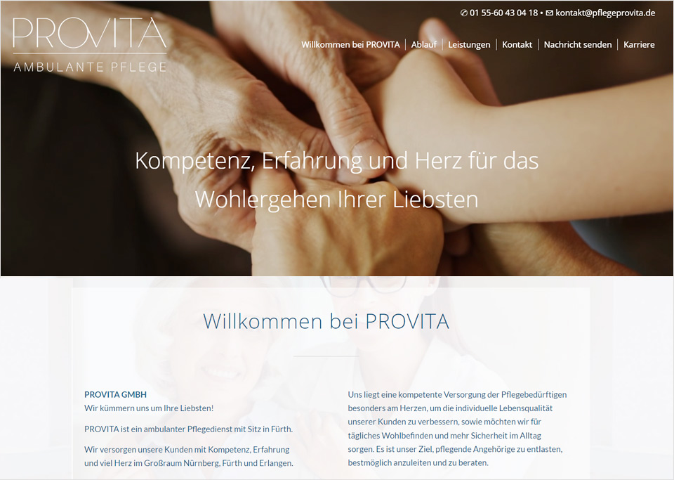 Homepage-Erstellung für PROVITA GmbH, 90765 Fürth